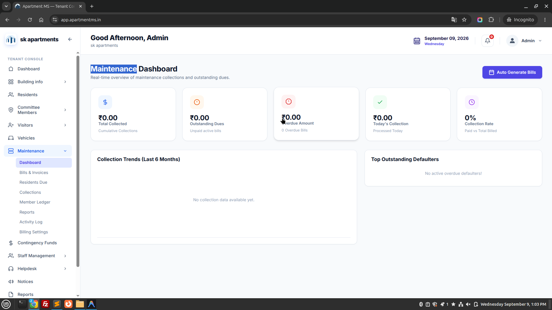 Apartment MS Maintenance Overview Screen