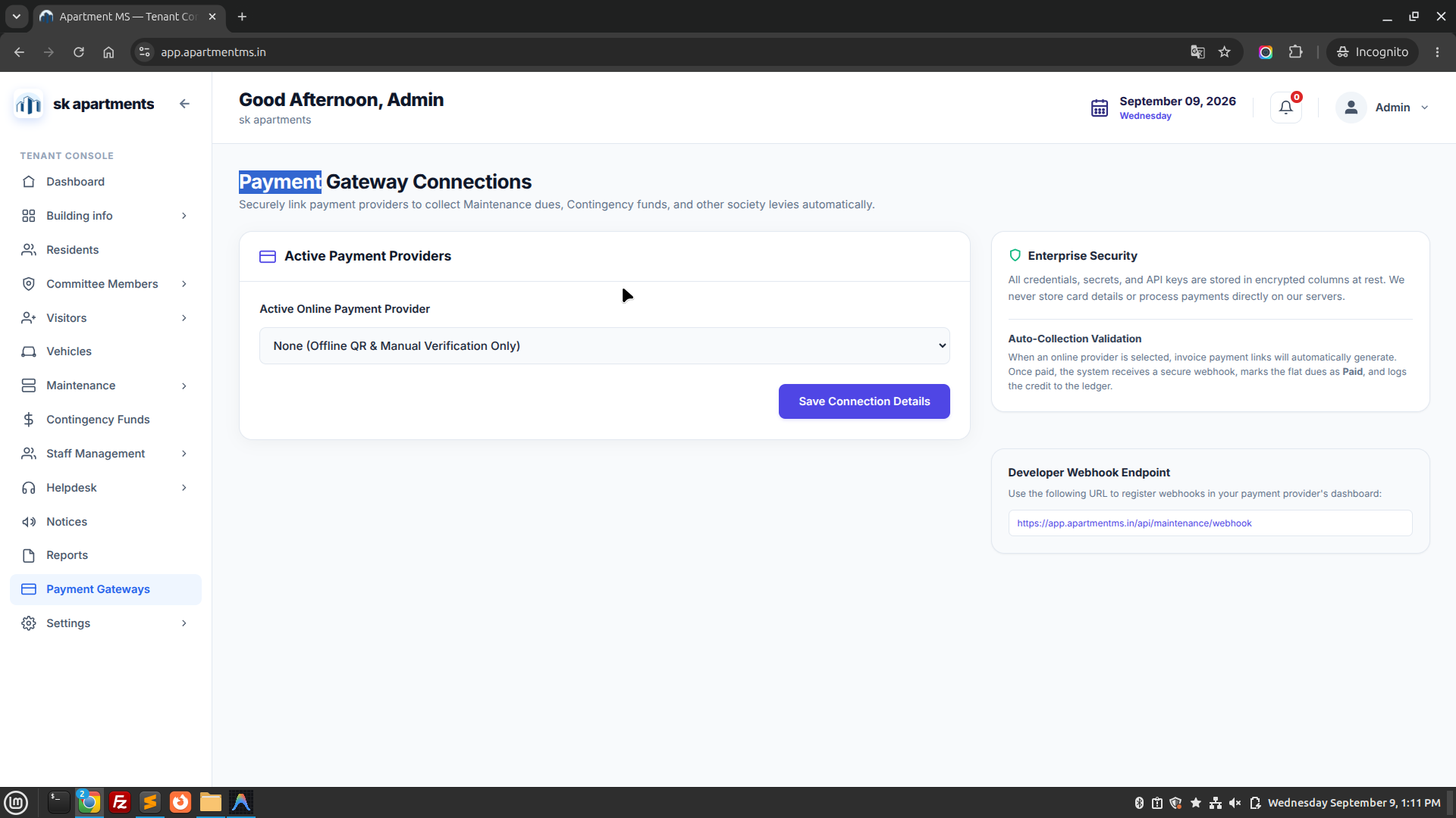 Apartment MS Payment Gateway Screen